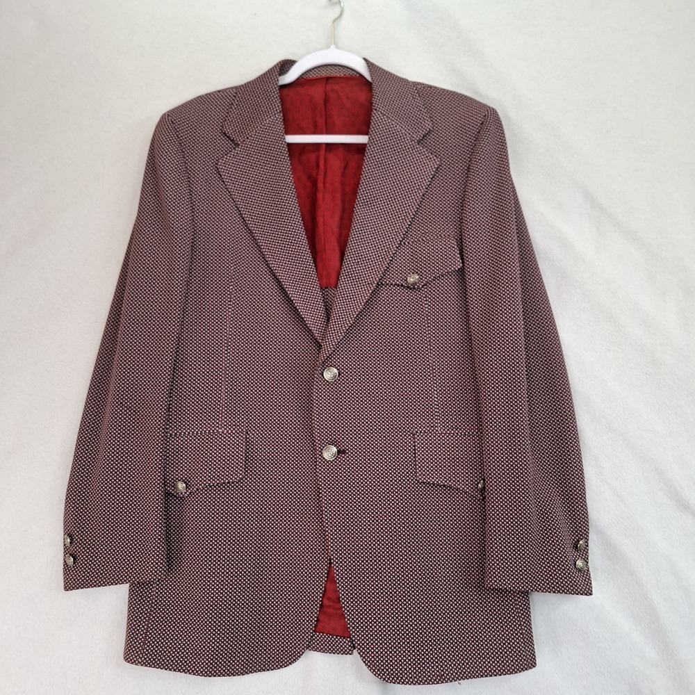 Vintage Mens 39R Red White And Blue Tic Weave Striped Blazer Jacket Sport Coat